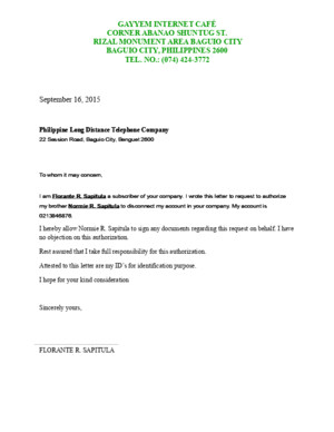 Authorization Letter for Disconnection PLDT