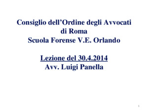 1 Consiglio dell’Ordine degli Avvocati di Roma Scuola Forense VE Orlando Lezione del 3042014 Avv Luigi Panella