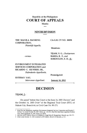 CA GR CV 88898 - The Manila Banking Corporation vs Environment Integrated Services Corporation, Ricardo Silverio Sr et Al