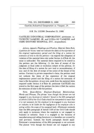Castilex Industrial Corporation vs Vasquez, Jr, 321 SCRA 393, December 21, 1999