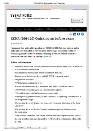 CCNA (200-120) Quick notes before exam ~ Sysnet Notes