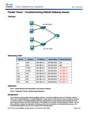 CCNA A Spring 2016 6434 Packet Tracer - Troubleshooting Default Gateway Issues Instructions IG