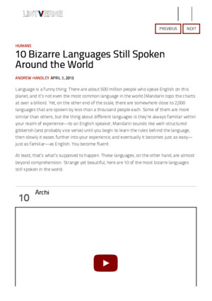 '10 Bizarre Languages Still Spoken Around the World' (Listversecom)