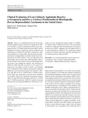Clinical Evaluation of Lens Culinaris Agglutinin-Reactive
