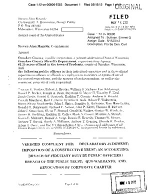 _COMPLAINT in EQUITY for BREACH 2012-05-15, Steven Magritz--Ozuakee Co, Wisconsin (41 Pgs)