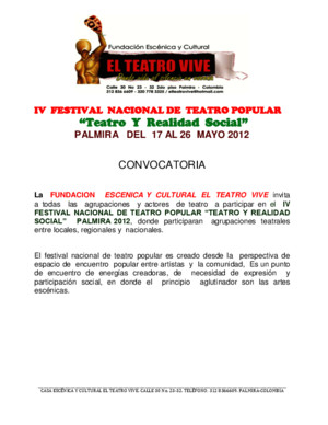 CONVOCATORIA IV FESTIVAL NACIONAL DE TEATRO POPULAR, TEATRO Y REALIDAD SOCIAL