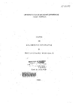 Curs de Balneofizioterapie Si Recuperare Medicala Liviu Pop Ed 1993