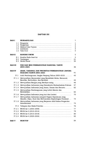 Daftar Isi Lampiran Undang Undang Nomor 17 Tahun 2007 tentang RPJPN Tahun 2005-2025