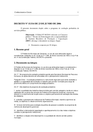 Decreto Municipal Nº 15514-06 - Programa de Avaliação Probatória do Servidor Público de Campinas