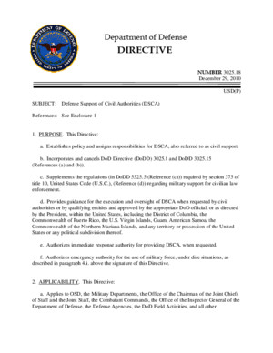 Department of Defense Directive (DoDD) 302518: Defense Support of Civil Authorities
