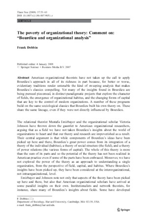 Dobbin - The Poverty of Organizational Theory Comment on Bourdieu and Organizational Analysis The Poverty of Organizational Theory Comment on Bourdieu and Organizational Analysis