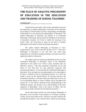 EDFD201 Reaction Paper: Psycho-Philosophical Foundations of Education Final Paper