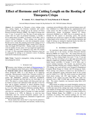 Effect of Hormone and Cutting Length on the Rooting of Tinospora Crispa