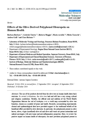 Effects of the Olive-Derived Polyphenol Oleuropein on Human Health