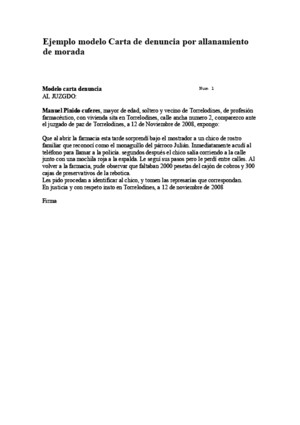 Ejemplo Modelo Carta de Denuncia Por Allanamiento de Morada