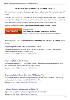 Engineering Mathematics 6th Edition k a Stroud