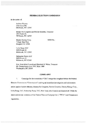 FEC Complaint Against Heaney for Congress and NY Jobs Council