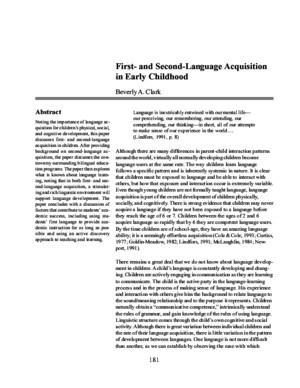 First- And Second-Language Acquisition in Early Childhood by Beverly a Clark