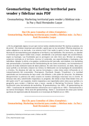 Geomarketing Marketing Territorial Para Vender y Fidelizar Mas PDF