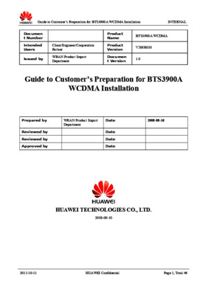 Guide to Customer’s Preparation for BTS3900A WCDMA Installation-20080826-C-10