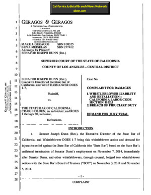 Joseph Dunn v State Bar of California - Complaint for Damages - Office of Chief Trial Counsel Jayne Kim California State Bar - California Attorney General - Supreme Court of California Tani Cantil-Sakauye - Judicial Council of California