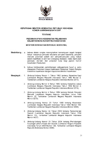 KMK No 424 Ttg Pedoman Upaya Kesehatan Pelabuhan Dalam Rangka Karantina Kesehatan