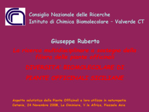 La ricerca multidisciplinare a sostegno della filiera delle piante officinali DIVERSITA BIOMOLECOLARE DI PIANTE OFFICINALI SICILIANE Giuseppe Ruberto Aspetto