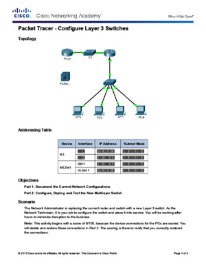 5335 Packet Tracer - Configure Layer 3 Switches Instructions