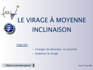 LE VIRAGE À MOYENNE INCLINAISON Changer de direction Stabiliser le virage Objectifs : en sécurité Version 2 Version 2 - janvier 2004 Retour au sommaire