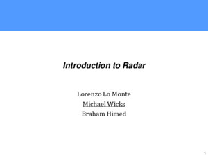 Lecture 1 - Radar History, Radar Range Equation - Final - Michael Wicks