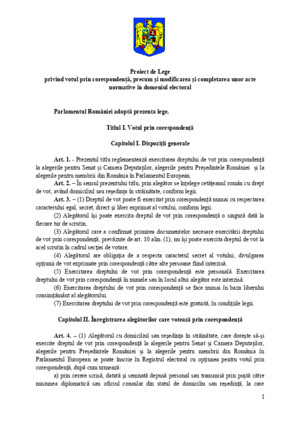 Legea Votu Legea votului prin corespondenta - 13 octombrie 2015 varianta Comisieilui Prin Corespondenta - 13 Octombrie 2015 Varianta Comisiei