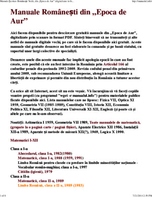 Manuale Școlare Românești Vechi, Din „Epoca de Aur” (Digitalizate in Format PDF)