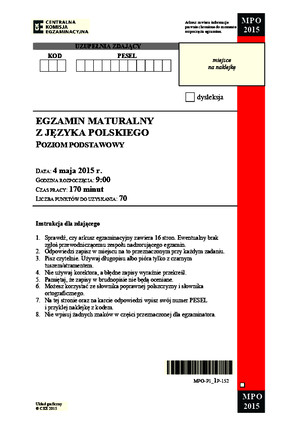 Matura 2015 - polski - poziom rozszerzony - arkusz maturalny (wwwstudiowacpl)
