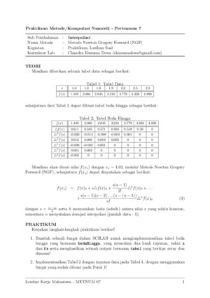 metode numerik - interpolasi Newton Gregory Forward (NGF)