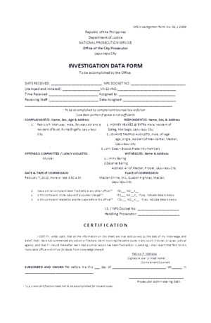 NPS Investigation Form No 01, s 2008