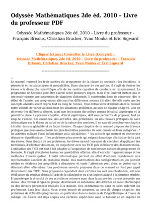 Odyssee Mathematiques 2de Ed 2010 Livre Du Professeur PDF