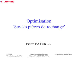 Optimisation ‘Stocks pièces de rechange’