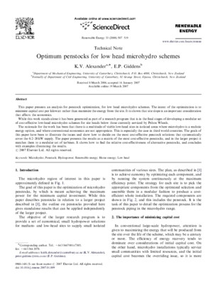 Optimum Penstocks for Low Head Microhydro Schemes - Alexander, Giddens - 2008