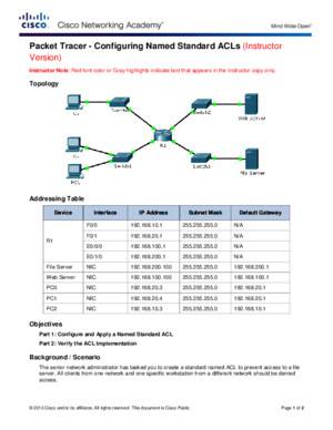 92111 Packet Tracer - Configuring Named Standard ACLs Instructions IG