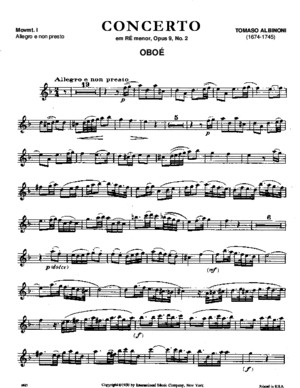 PARTITURA - OBOÉ - Tomaso Albinoni - Concerto Para Oboé - Opus 9, No 2