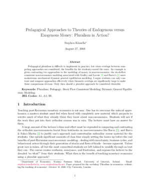 Pedagogical Approaches to Theories of Endogenous versus Exogenous Money: Pluralism in Action?