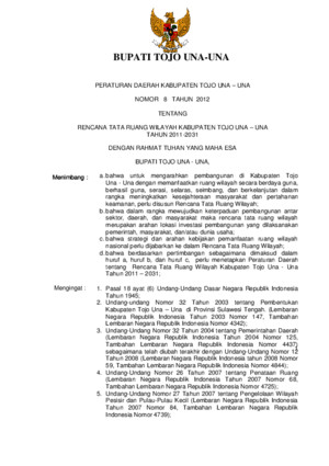 Peraturan Daerah Kabupaten Tojo Una-una Nomor 8 Tahun 2012 Tentang Rencana Tata Ruang wilayah Kabupaten Tojo una-Una Tahun 2011 - 2031