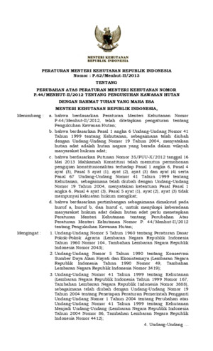 Peraturan Menteri Kehutanan Nomor P 62 TAHUN 2013 Perubahan Atas Peraturan Menteri Kehutanan Nomor P 44 2012 Tentang Pengukuhan Kawasan Hutan