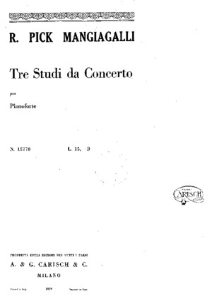 Pick-Mangiagalli 3 Studi Da Concerto Op 31