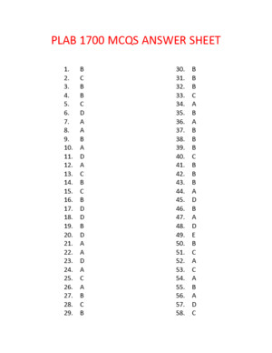 Plab 1700 Mcqs Answer Sheet