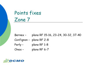 Points fixes Zone 7 Bernex – plans RF 15-16, 23-24, 30-32, 37-40 Confignon – plans RF 2-8 Perly – plans RF 1-8 Onex – plans RF 6-7