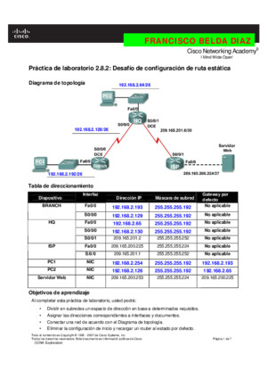 Práctica de laboratorio 282 Reto de configuración de rutas estáticas resuelto ccna2_2-8-2pdf