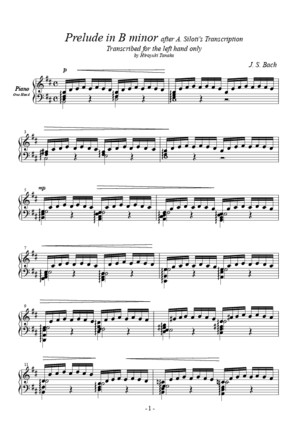 Prelude After Siloti BWV855a for Left Hand Onlymus