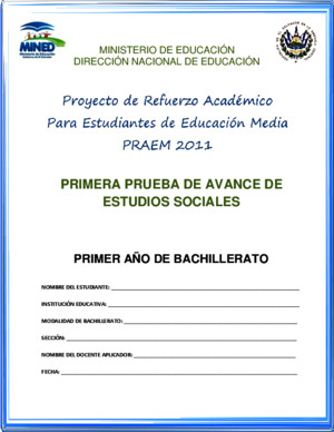 Primera Prueba Avance Estudios Sociales Primer Año Bachillerato