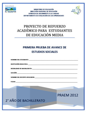 Primera Prueba de Avance de Estudios Sociales - Segundo Año de Bachilllerato - PRAEM 2012